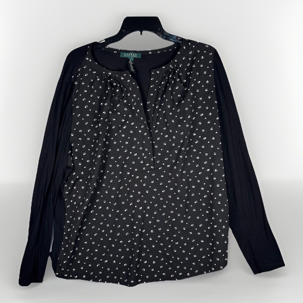 Lauren Ralph Lauren Black White Long Sleeve Blouse Top‎ Size 2X